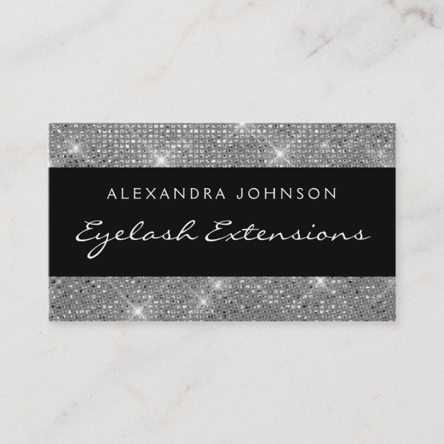 Silver Black Elegant Sparkly Eyelash Extensions Business Card (Front)