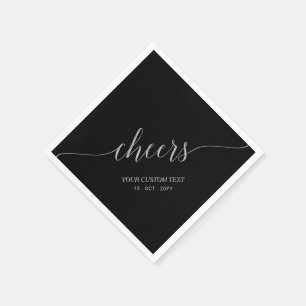 Silver & Black Elegant Stylish Lettering Cheers Napkin