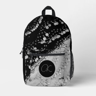 Silver Black Faux Coin Gypsy Scarf Monogram Printed Backpack
