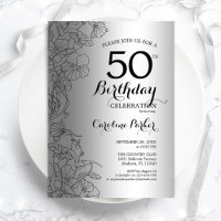 Silver Black Floral 50th Birthday Party