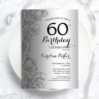 Silver Black Floral 60th Birthday Party