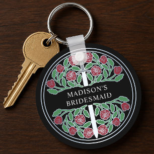 Silver Black Floral Bridesmaid Royal Wedding Gift Keychain