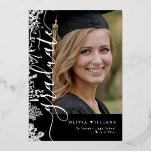Silver Black Floral Graduate Photo Graduation