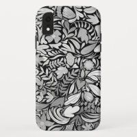 Silver Black Floral Leaves Illustration Pattern