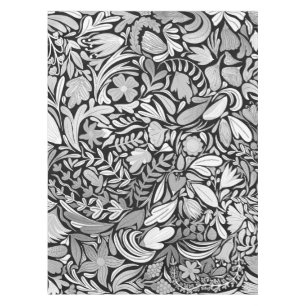 Silver Black Floral Leaves Illustration Pattern Tablecloth