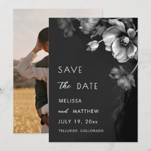 Silver Black Floral Wedding Save The Date