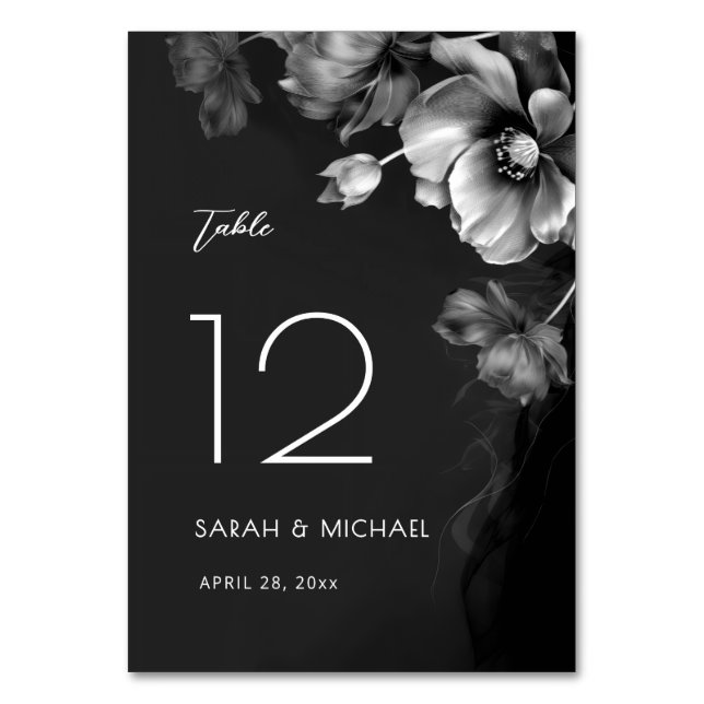 Silver Black Floral Wedding Table Number (Front)