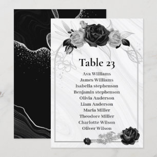 silver & black flowers seating chart table number
