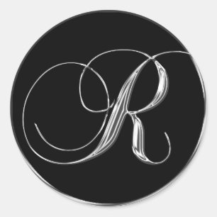 Silver Black Formal Wedding Invite Monogram R Seal