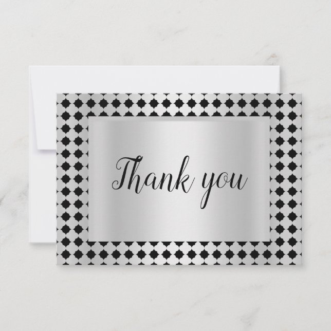 SILVER BLACK GEOMETRIC PATTERNED THANK YOU ANNOUNCEMENT (Front)