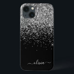 Silver Black Girly Glitter Sparkle Monogram Name C iPhone 13 Case<br><div class="desc">Silver and Black Faux Sparkle and Dripping Glitter Brushed Metal Monogram Name and Initial Phone. This makes the perfect sweet 16 birthday,  wedding,  bridal shower,  anniversary,  baby shower or bachelorette party gift for someone that loves glam luxury and chic styles.</div>
