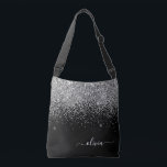 Silver Black Girly Glitter Sparkle Monogram Name Crossbody Bag<br><div class="desc">Silver and Black anniversary,  baby shower or bachelorette party gift for someone that loves glam luxury and chic styles.</div>