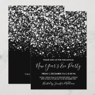 Silver & Black Glam New Years Eve Party Invitation