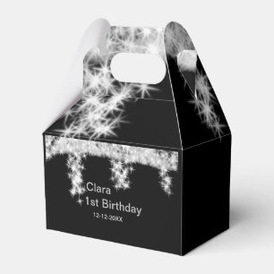 Silver black glitter add name birthday date year t favor box