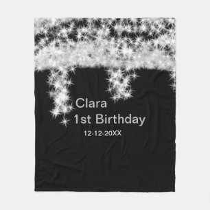 Silver black glitter add name birthday date year t fleece blanket