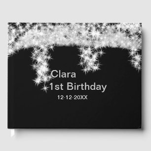 Silver black glitter add name birthday date year t guest book