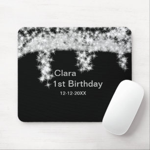 Silver black glitter add name birthday date year t mouse pad