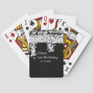 Silver black glitter add name birthday date year t playing cards