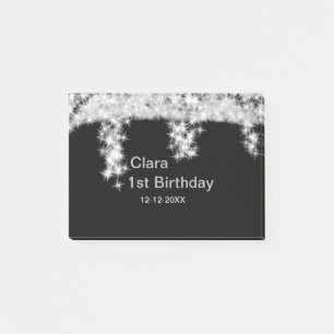 Silver black glitter add name birthday date year t post-it notes