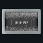Silver Black Glitter Girly Monogram Name Belt Buckle<br><div class="desc">Silver and Black Sparkle Glitter Monogram Name Belt Buckle. This makes the perfect graduation,  sweet 16 16th,  18th,  21st,  30th,  40th,  50th,  60th,  70th,  80th,  90th,  100th birthday,  wedding,  bridal shower,  anniversary,  baby shower or bachelorette party gift for someone that loves glam luxury and chic styles.</div>