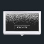 Silver Black Glitter Girly Monogram Name Business Card Holder<br><div class="desc">Silver and Black Sparkle Glitter Monogram Name Business Card Holder. This makes the perfect sweet 16 birthday,  wedding,  bridal shower,  anniversary,  baby shower or bachelorette party gift for someone that loves glam luxury and chic styles.</div>