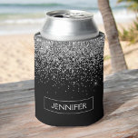 Silver Black Glitter Girly Monogram Name Can Cooler<br><div class="desc">Silver and Black Glitter and Sparkle Elegant Birthday or Bachelorette Party Can Coolers. These Wedding,  Bridal Shower or Birthday Party Can Coolers can be customized to include your first name. Please contact the designer for customized matching items.</div>
