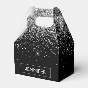 Silver Black Glitter Girly Monogram Name Favor Box