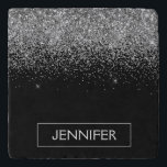 Silver Black Glitter Girly Monogram Name Trivet<br><div class="desc">Silver and Black Sparkle Glitter Monogram Name Stone Trivet. This makes the perfect graduation,  birthday,  wedding,  bridal shower,  anniversary,  baby shower or bachelorette party gift for someone that loves glam luxury and chic styles.</div>