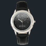 Silver Black Glitter Girly Monogram Name Watch<br><div class="desc">Silver and Black Sparkle Glitter Monogram Name Watch. This makes the perfect sweet 16 birthday,  wedding,  bridal shower,  anniversary,  baby shower or bachelorette party gift for someone that loves glam luxury and chic styles.</div>