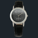Silver Black Glitter Girly Monogram Name Watch<br><div class="desc">Black and Silver Sparkle Glitter Monogram Name Watch. This makes the perfect graduation,  birthday,  wedding,  bridal shower,  anniversary,  baby shower or bachelorette party gift for someone that loves glam luxury and chic styles.</div>