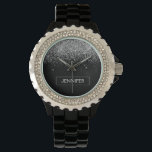 Silver Black Glitter Girly Monogram Name Watch<br><div class="desc">Black and Silver Sparkle Glitter Monogram Name Watch. This makes the perfect graduation,  birthday,  wedding,  bridal shower,  anniversary,  baby shower or bachelorette party gift for someone that loves glam luxury and chic styles.</div>