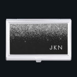 Silver Black Glitter Monogram Girly Name Initials Business Card Holder<br><div class="desc">Black and Silver Sparkle Glitter Monogram Name Business Card Holder. This makes the perfect sweet 16 birthday,  wedding,  bridal shower,  anniversary,  baby shower or bachelorette party gift for someone that loves glam luxury and chic styles.</div>