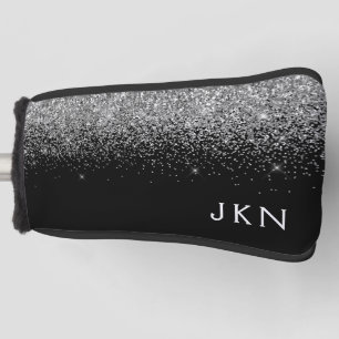 Silver Black Glitter Monogram Girly Name Initials Golf Head Cover