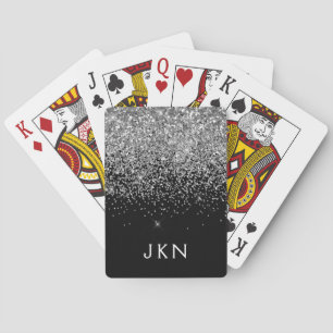 Silver Black Glitter Monogram Girly Name Initials Playing Cards