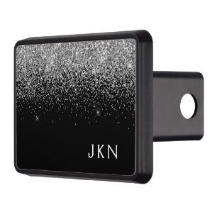 Silver Black Glitter Monogram Girly Name Trailer Hitch Cover
