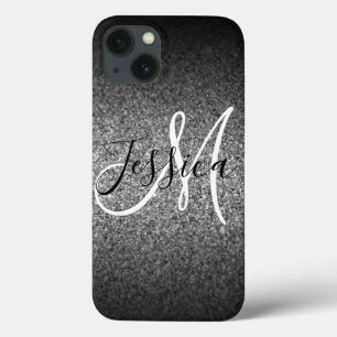 Silver Black Glitter Ombre Personalized iPhone 13 Case