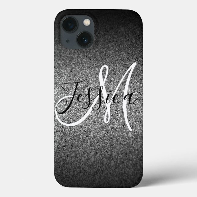 Silver Black Glitter Ombre Personalized Case-Mate iPhone Case (Back)