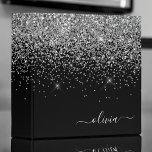 Silver Black Glitter Script Monogram Girly Name Binder<br><div class="desc">Silver and Black Sparkle Glitter Script Monogram Name Binder. This makes the perfect sweet 16 birthday,  wedding,  bridal shower,  anniversary,  baby shower or bachelorette party gift for someone that loves glam luxury and chic styles.</div>