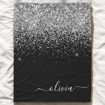 Silver Black Glitter Script Monogram Girly Name Fleece Blanket<br><div class="desc">Silver and Black Sparkle Glitter Script Monogram Name and Initial Fleece Blanket. This makes the perfect sweet 16 birthday,  wedding,  bridal shower,  anniversary,  baby shower or bachelorette party gift for someone that loves glam luxury and chic styles.</div>