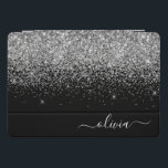 Silver Black Glitter Script Monogram Girly Name iPad Pro Cover<br><div class="desc">Silver and Black Faux Foil Metallic Sparkle Glitter Script Monogram Name Laptop Case. This makes the perfect sweet 16 birthday,  wedding,  bridal shower,  anniversary,  baby shower or bachelorette party gift for someone that loves glam luxury and chic styles.</div>