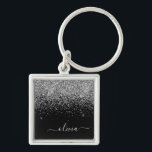 Silver Black Glitter Script Monogram Girly Name Keychain<br><div class="desc">Silver and Black Sparkle Glitter Script Monogram Name Keychains (Key Chain). This makes the perfect sweet 16 birthday,  wedding,  bridal shower,  anniversary,  baby shower or bachelorette party gift for someone that loves glam luxury and chic styles.</div>