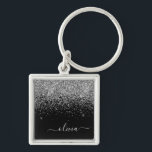 Silver Black Glitter Script Monogram Girly Name Keychain<br><div class="desc">Silver and Black Sparkle Glitter Script Monogram Name Keychains (Key Chain). This makes the perfect sweet 16 birthday,  wedding,  bridal shower,  anniversary,  baby shower or bachelorette party gift for someone that loves glam luxury and chic styles.</div>