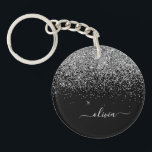 Silver Black Glitter Script Monogram Girly Name Keychain<br><div class="desc">Silver and Black Sparkle Glitter Script Monogram Name Keychain. This makes the perfect sweet 16 birthday,  wedding,  bridal shower,  anniversary,  baby shower or bachelorette party gift for someone that loves glam luxury and chic styles.</div>