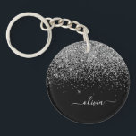 Silver Black Glitter Script Monogram Girly Name Keychain<br><div class="desc">Silver and Black Sparkle Glitter Script Monogram Name Keychain. This makes the perfect sweet 16 birthday,  wedding,  bridal shower,  anniversary,  baby shower or bachelorette party gift for someone that loves glam luxury and chic styles.</div>