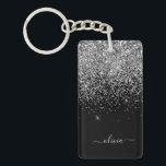 Silver Black Glitter Script Monogram Girly Name Keychain<br><div class="desc">Silver and Black Sparkle Glitter Script Monogram Name Keychain. This makes the perfect sweet 16 birthday,  wedding,  bridal shower,  anniversary,  baby shower or bachelorette party gift for someone that loves glam luxury and chic styles.</div>