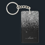 Silver Black Glitter Script Monogram Girly Name Keychain<br><div class="desc">Silver and Black Sparkle Glitter Script Monogram Name Keychain. This makes the perfect sweet 16 birthday,  wedding,  bridal shower,  anniversary,  baby shower or bachelorette party gift for someone that loves glam luxury and chic styles.</div>