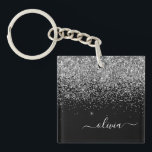 Silver Black Glitter Script Monogram Girly Name Keychain<br><div class="desc">Black and Silver Faux Foil Sparkle Glitter Script Monogram Name Keychain. This makes the perfect sweet 16 birthday,  wedding,  bridal shower,  anniversary,  baby shower or bachelorette party gift for someone that loves glam luxury and chic styles.</div>