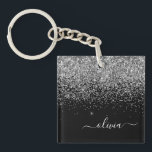 Silver Black Glitter Script Monogram Girly Name Keychain<br><div class="desc">Black and Silver Faux Foil Sparkle Glitter Script Monogram Name Keychain. This makes the perfect sweet 16 birthday,  wedding,  bridal shower,  anniversary,  baby shower or bachelorette party gift for someone that loves glam luxury and chic styles.</div>