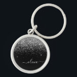 Silver Black Glitter Script Monogram Girly Name Keychain<br><div class="desc">Silver and Black Sparkle Glitter Script Monogram Name Keychains (Key Chain). This makes the perfect sweet 16 birthday,  wedding,  bridal shower,  anniversary,  baby shower or bachelorette party gift for someone that loves glam luxury and chic styles.</div>