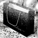 Silver Black Glitter Script Monogram Girly Name Large Gift Bag<br><div class="desc">Black and Silver Sparkle Glitter Script Monogram Name Gift Bag. This makes the perfect sweet 16 birthday,  wedding,  bridal shower,  anniversary,  baby shower or bachelorette party gift bag for someone that loves glam luxury and chic styles.</div>